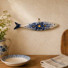 Load image into Gallery viewer, Hand-Painted Portuguese Ceramic Sardine Wall Decor, Blue &amp; Yellow Floral Design
