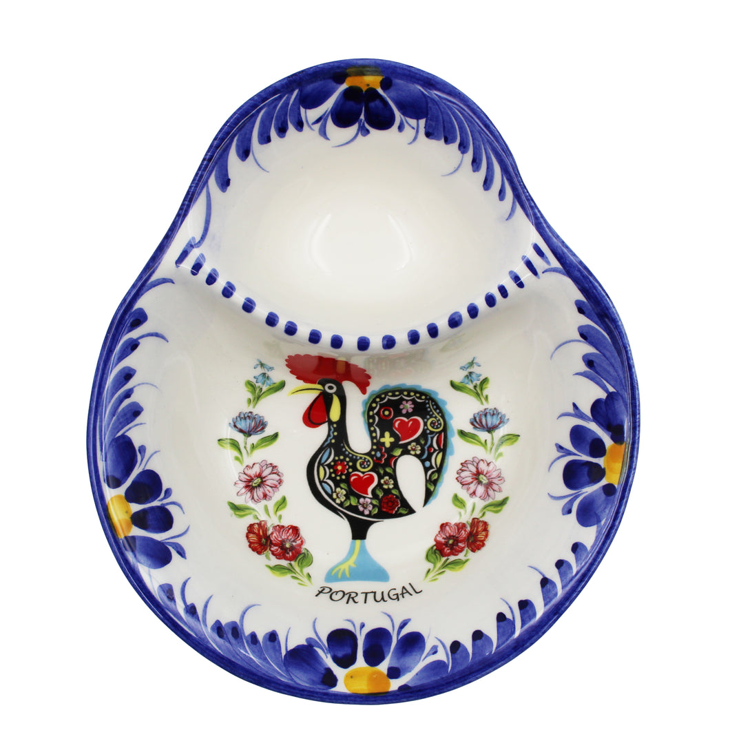 Traditional Rooster Galo Barcelos Floral Ceramic Olive Dish with Pit Holder