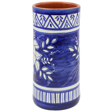 Load image into Gallery viewer, Hand-Painted Terracotta Wine Bottle Holder - Traditional Portuguese Blue Floral Design
