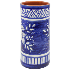 Hand-Painted Terracotta Wine Bottle Holder - Traditional Portuguese Blue Floral Design