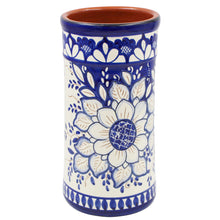 Load image into Gallery viewer, Hand-Painted Terracotta Wine Bottle Holder - Traditional Portuguese Blue Floral Design
