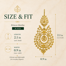 Load image into Gallery viewer, Brincos Rainha Filigree Earrings – Gold Plated 925 Sterling Silver (M)
