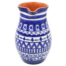 Load image into Gallery viewer, Handmade Traditional Portuguese Terracotta Pitcher - Vibrant Blue and White Striped Pattern, 1.2 Liters
