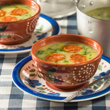 Load image into Gallery viewer, Hand-Painted Portuguese Caldo Verde Terracotta Soup Bowls with Saucers - Set of 4
