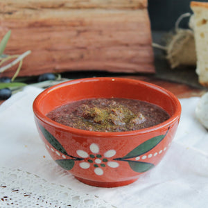 Hand-Painted Portuguese Caldo Verde Terracotta Soup Bowls with Saucers - Set of 4