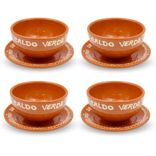 Load image into Gallery viewer, Set of 4 Portuguese Terracotta Caldo Verde Bowls with Plates – Traditional Clay Soup Set Handcrafted in Portugal
