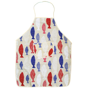 100% Cotton Kitchen Apron with Colorful Sardine Pattern with Front Pocket