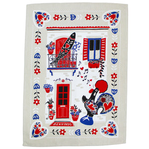 Portuguese Rooster & Sardine Themed Decorative Kitchen Dish Towel, Set of 2