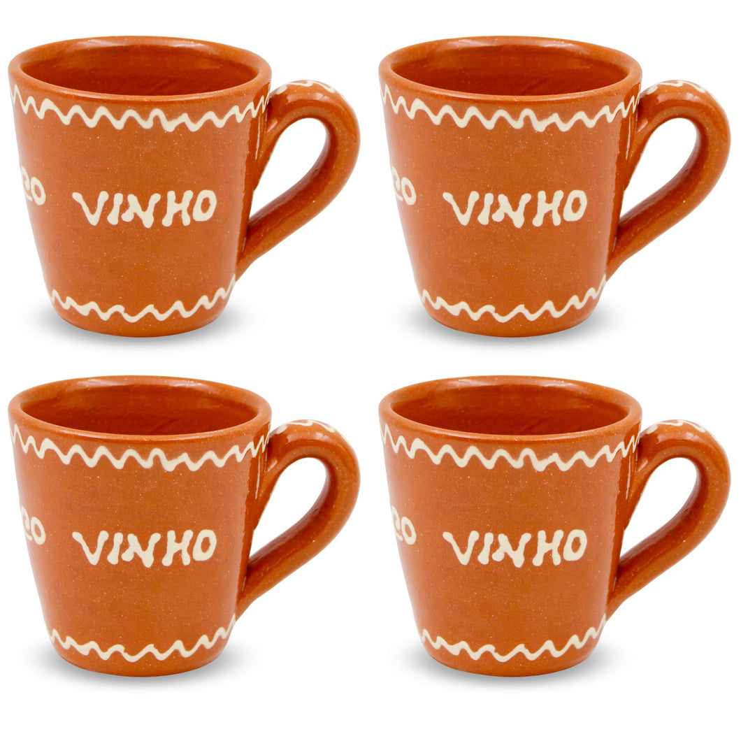 Set of 4 Portuguese Terracotta Wine Cups – Traditional Clay Vinho Cups Handcrafted in Portugal
