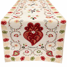Load image into Gallery viewer, Portuguese Viana Heart Table Runner – Floral Design, Made in Portugal (54" x 17.25")
