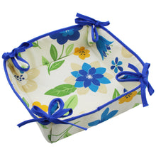 Load image into Gallery viewer, Floral Cotton Bread Basket with Blue Ties, 100% Cotton
