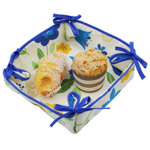 Load image into Gallery viewer, Floral Cotton Bread Basket with Blue Ties, 100% Cotton
