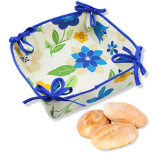 Load image into Gallery viewer, Floral Cotton Bread Basket with Blue Ties, 100% Cotton
