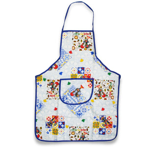 Portuguese Kitchen Apron with Barcelos Rooster and Azulejo Tile Design with Front Pocket