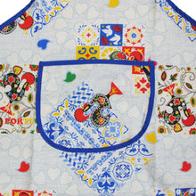 Load image into Gallery viewer, Portuguese Kitchen Apron with Barcelos Rooster and Azulejo Tile Design with Front Pocket
