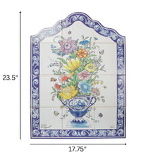 Load image into Gallery viewer, Floral Ceramic Tile Panel with Blue Border - 12 Piece Decorative Wall Art, Made in Portugal
