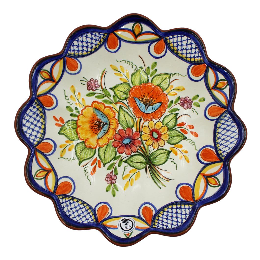 Hand-Painted Portuguese Pottery Clay Terracotta Floral Salad Bowl