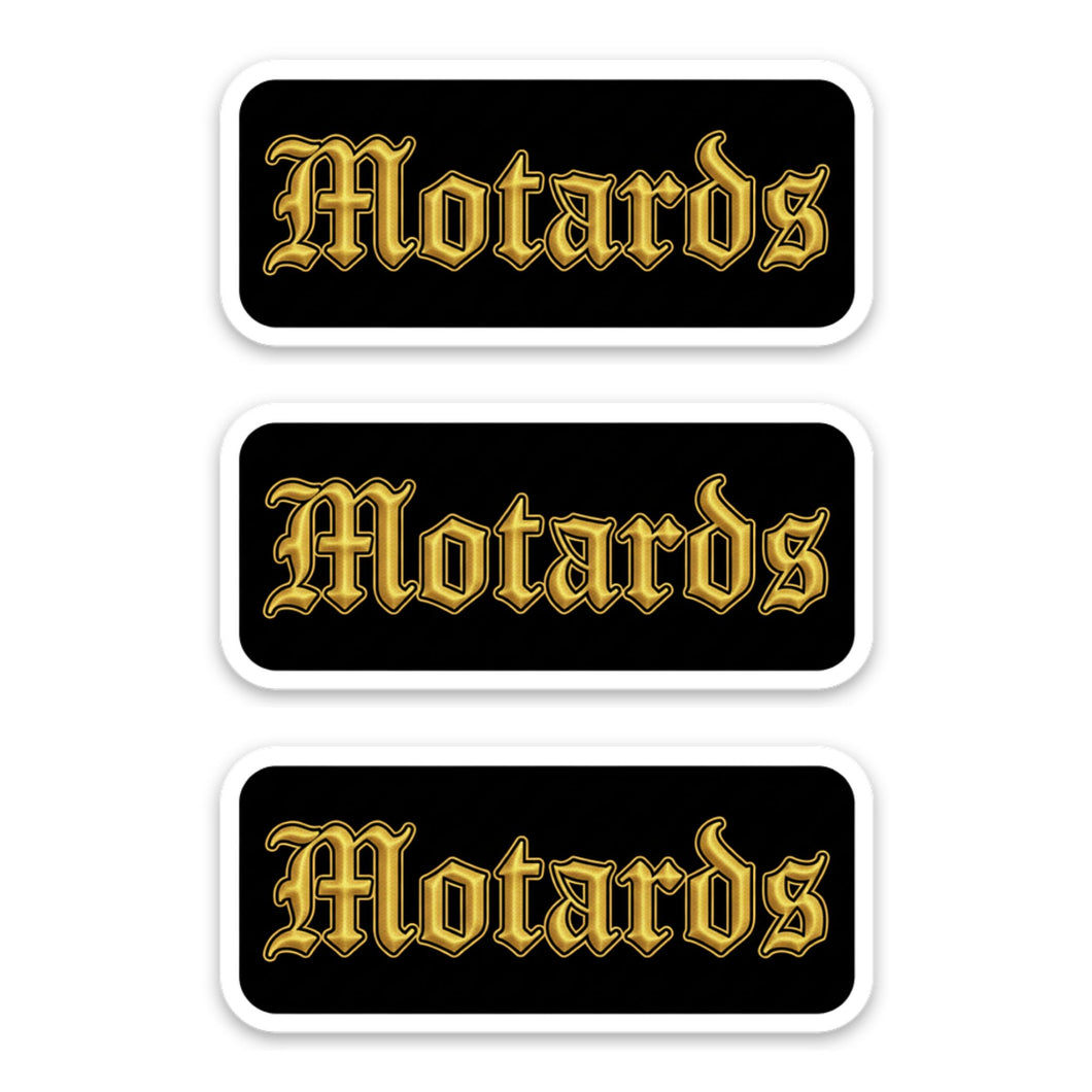 Portuguese Biker Motards Gold Lettering Stickers, Set of 3