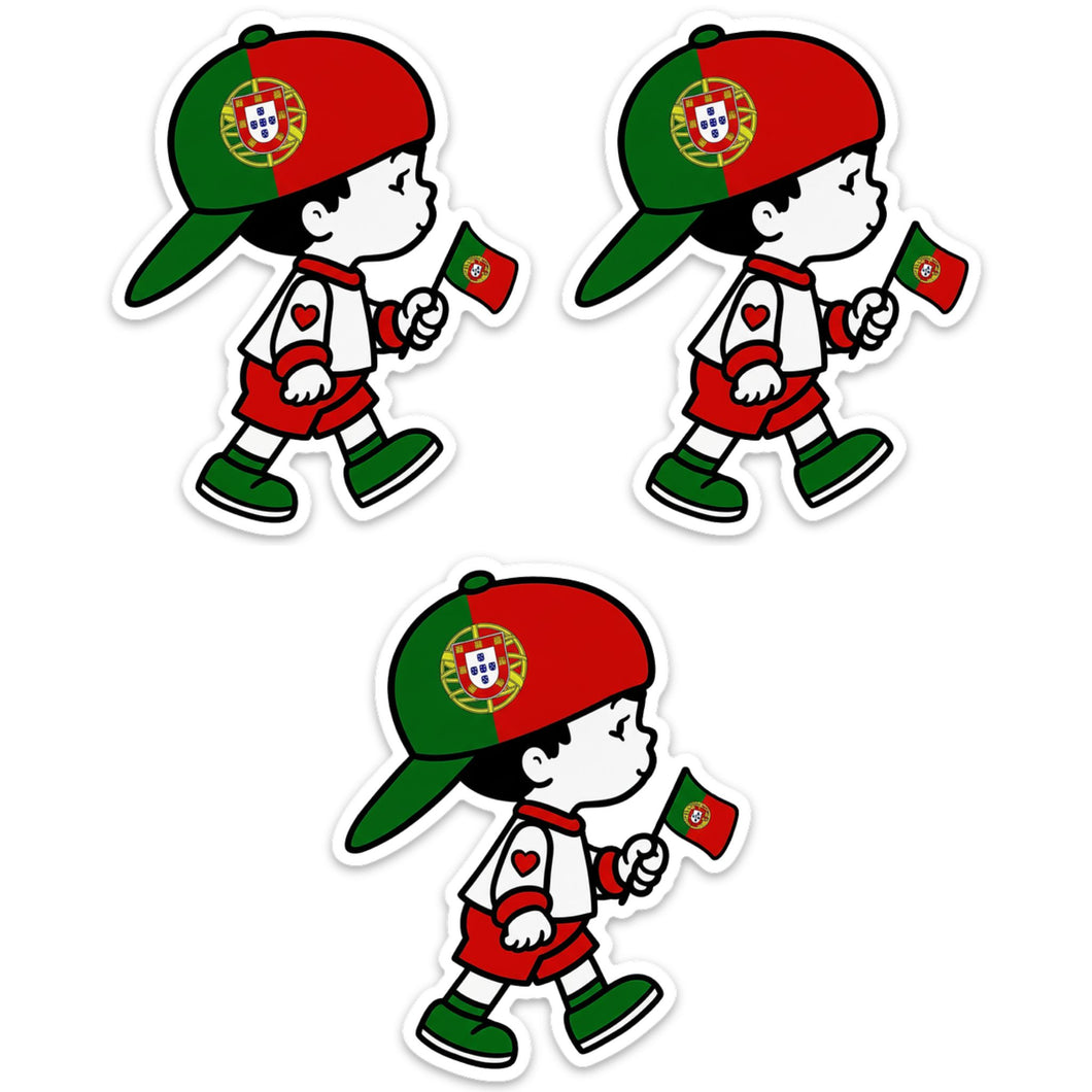 Portuguese Boy with Flag & Hat Stickers, Set of 3