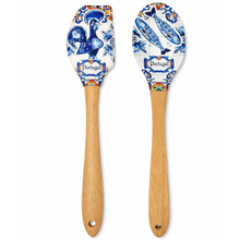 Load image into Gallery viewer, Portuguese Azulejo Silicone Spatula &amp; Spoon Set – Rooster &amp; Sardine Print with Wood Handle
