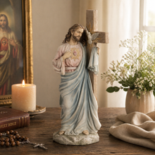 Load image into Gallery viewer, Sacred Heart of Jesus Leaning On Dove Cross Statue, 11.2"
