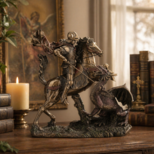 Load image into Gallery viewer, Saint George The Dragon Slayer Statue - Cold Cast Bronze Knight on Horseback Figurine, 10.75"
