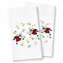 Load image into Gallery viewer, Portuguese Embroidered Cotton Tea Towels – Set of 2, 100% Cotton (28" x 20.5") - Ladybugs
