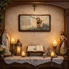 Load image into Gallery viewer, St. Michael the Archangel Prayer Wall Plaque with Wood Finish Base
