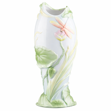 Load image into Gallery viewer, Dragonfly &amp; Lotus Porcelain Vase – Floral Decorative Vase
