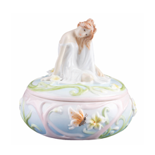 Load image into Gallery viewer, Lady with Butterfly Porcelain Trinket Box – Handcrafted Floral Jewelry Box
