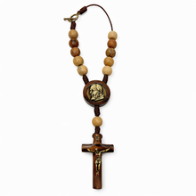 Load image into Gallery viewer, Padre Pio Car Rosary in Imbuia Wood with Antique Bronze Crucifix and Toggle Clasp

