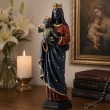 Load image into Gallery viewer, Black Madonna and Infant Jesus Statue – Catholic Marian Figurine with Crown, 10.5”
