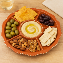 Load image into Gallery viewer, Portuguese Terracotta Appetizer Dish – Traditional Hand-Painted Sectioned Serving Platter
