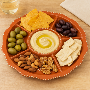 Portuguese Terracotta Appetizer Dish – Traditional Hand-Painted Sectioned Serving Platter