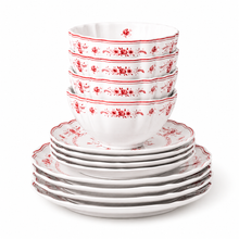 Load image into Gallery viewer, Costa Nova Vila White &amp; Red 12 Piece Dinnerware Set
