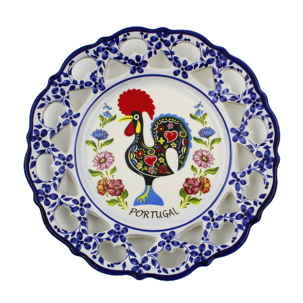 Traditional Portuguese Blue Floral Rooster 9.5