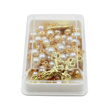 Load image into Gallery viewer, Our Lady of Fatima Rosary – 6mm Pearl Beads with Gold Tone Crucifix and Fatima Medallion
