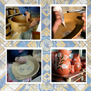 Traditional Portuguese Clay Terracotta Hand-Painted Cazuela Cooking Pot, Casserole Baking Dish