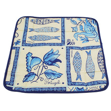 Load image into Gallery viewer, Portuguese Azulejo Inspired Cotton Bread Basket with Decorative Ties, Blue and Cream
