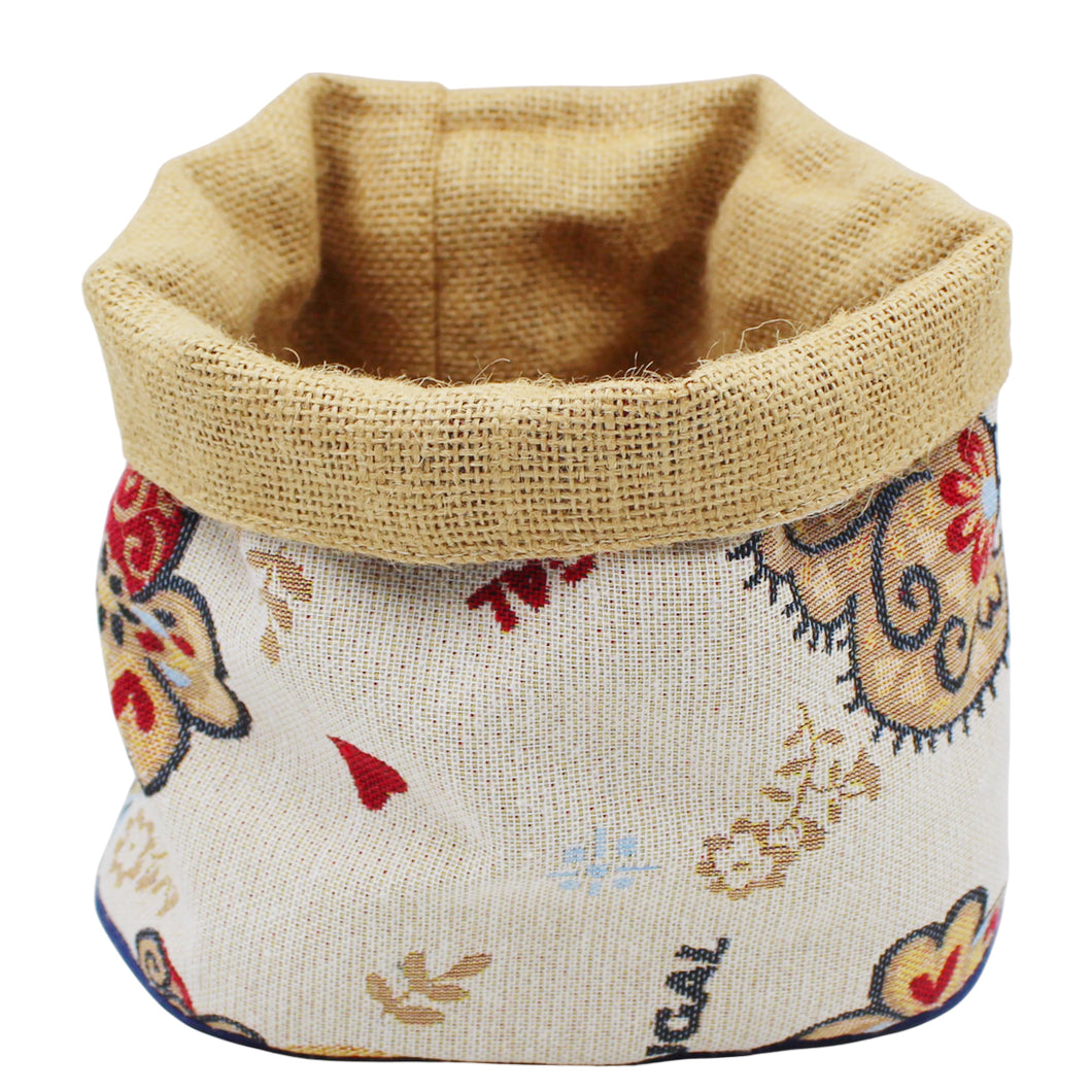 Traditional Portuguese Icons Blue & Beige Bread Basket - Decorative Cotton Blend with Jute Interior