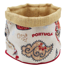 Load image into Gallery viewer, Traditional Portuguese Icons Red &amp; Beige Bread Basket - Decorative Cotton Blend with Jute Interior
