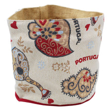 Load image into Gallery viewer, Traditional Portuguese Icons Red &amp; Beige Bread Basket - Decorative Cotton Blend with Jute Interior
