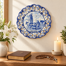 Load image into Gallery viewer, Hand-Painted Portuguese Ceramic Azulejo Plate – Fatima Design, 11"
