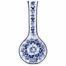 Load image into Gallery viewer, Hand-Painted Portuguese Blue &amp; White Floral Ceramic Spoon Rest, 10"
