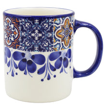 Load image into Gallery viewer, Portuguese Azulejo Ceramic Mug Set of 2 - Blue Tile Pattern with Floral Hand-Painted Design
