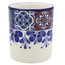 Load image into Gallery viewer, Portuguese Azulejo Ceramic Mug Set of 2 - Blue Tile Pattern with Floral Hand-Painted Design
