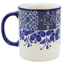 Load image into Gallery viewer, Portuguese Azulejo Ceramic Mug Set of 2 - Blue Tile Pattern with Floral Hand-Painted Design
