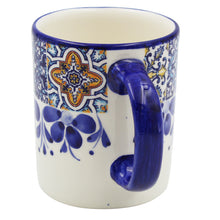 Load image into Gallery viewer, Portuguese Azulejo Ceramic Mug Set of 2 - Blue Tile Pattern with Floral Hand-Painted Design
