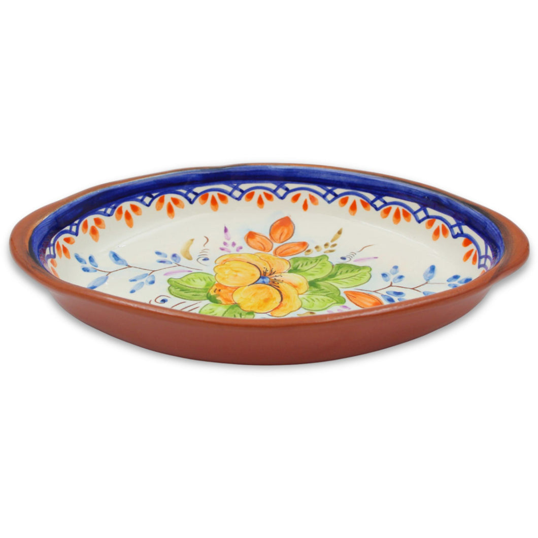 Hand-Painted Portuguese Terracotta Platter – Vibrant Floral Design