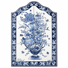 Load image into Gallery viewer, Portuguese Ceramic Tile Wall Panel – Blue Floral Vase with Classic Azulejo Border (11.75" W x 17.5" H)
